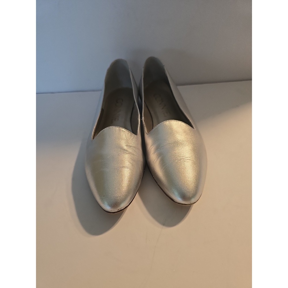 Vintage Connie Metallic Silver Leather Loafers Flats Women's Size 7.5